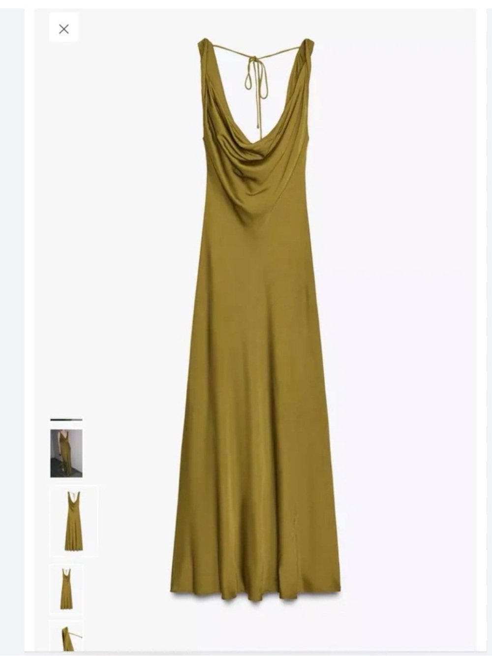 Zara Olive Green Cowl-Back Maxi Dress